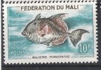 Fédération Du MALI: Poissons :balistes 10fr Bleu Vert Vert Noir Et Brun Lilas - Mali (1959-...)