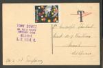 1928 BELGIUM, BRESSOUX-LEZ-LIEGE, BONNE ANNEE CHRISTMAS LABEL, T-MARKING BY MISTAKE,  , OLD POSTCARD  TO ESTONIA - Altri & Non Classificati