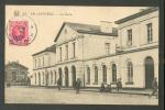 1928 BELGIUM, La Louviere, LA GARE, OLD POSTCARD  HOUDENG TO ESTONIA, OVERPRINT 35 ON 40 C - La Louvière