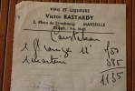 19/7-1940 MINI FACTURE VINS ET LIQUEURS VICTOR BASTARDY PLCE DE STRASBOURG MARSEILLE  1 MARTINI 1 VIN ROUGE - Fatture