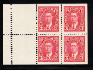 Canada Scott #233a MNH Booklet Pane Of 4 3c George VI Mufti - Pages De Carnets