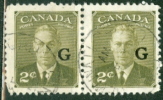 Canada 1951 Official 2 Cent King George VI Issue Overprinted G #O28  G Overprint Horizontal Pair - Overprinted