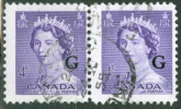Canada 1953 Official 3 Cent Karsh Issue Overprinted G #O35  G Overprint Horizontal Pair - Opdrukken