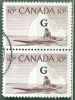 Canada 1953 Official 10 Cent Inuk & Kayak Issue Overprinted G #O39  G Overprint Vertical Pair - Surchargés