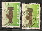 COLOMBIA - CÉRAMIQUES PRÉCOLOMBIENNES - Yvert # A561-Variety DE LA RUE Blue Double Printing -normal For Comparison - Erreurs Sur Timbres