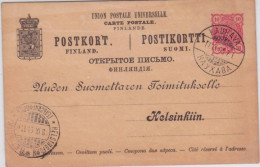 FINLANDE - 1895 - RARE CARTE POSTALE ENTIER Avec REPIQUAGE De KAUHAVA Pour HELSINKI - Ganzsachen