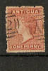 ANTIGUA 1867 1d VERMILLION SG 7b FINE USED, WATERMARK SIDEWAYS, ROUGH PERF 14 TO 16, SUPERB COLOUR Cat £42 - 1858-1960 Kolonie Van De Kroon