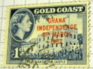 Gold Coast 1952 Christiansborg Castle Overstamped Ghana Independence 1d - Used - Côte D'Or (...-1957)