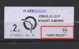 Ticket RATP Tarif Réduit. (Voir Commentaires) - Europe