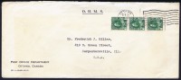 1922 OHMS Letter To The USA  Strip Of 3 1 ¢ Admiral Coil Stamps Perf 12 Sc 131 - Storia Postale