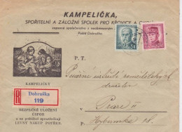 ENVELOPPE PUBLICITAIRE DECOREE : KAMPELICKA à DOBRUSKA (TCHECOSLOVAQUIE) - 1946 RECOMMANDEE Pour PRAGUE - Cartas & Documentos