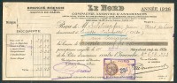 LE NORD, Branche Incendie, Reçu-Prime (1926) Cuise-La-Motte, Vins-Tabacs, Timbre Fiscal 25 C - Bank & Insurance