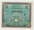 France 2 Francs 1944 VF++ CRISP Banknote P 114b 114 B - 1944 Flag/France