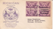 1935 Michigan Centennial Sc 775 Block Of 4   Grimsland Cachet - 1851-1940