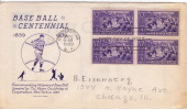 1939  Baseball Centennial   Sc 855 Block Of 4  Grimsland   Cachet - 1851-1940