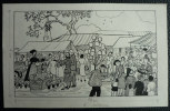 DESSIN ORIGINAL Encre De Chine DE NADINE AGNES Certainement Publié Années 50 LE MARCHE - Original Drawings