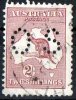 Australia 1915-1924 Kangaroo 2 Shillings Maroon 3rd Watermark (Narrow Crown) Perf OS Used  - - Gebruikt