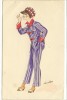 Carte Postale Ancienne Illustrateur Xavier Sager - En Pyjama - Femme, Mode - Sager, Xavier