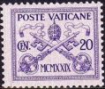 VATICAN CITY 1929 Pope Pius XI 20 C Brown / Rose MH Mi. 3 - Ongebruikt