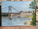 - PONT SUR LA GARONNE A MARMANDE ? . HUILE SUR TOILE NAÏVE . NON SIGNEE . - Oils