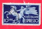 ITALIA - Usato - 1945 - Democratica, ESPRESSO  - 10 L. • Cavallo Trattenuto • Azzurro - Posta Espressa/pneumatica