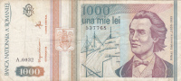 Bancnote 1000 Lei 1993 Used Romania. - Rumania