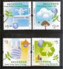 2011 Hong Kong Green Living Stamps Water Energy Spigot Light Bulb Recyciling Globe Bird Tree - Acqua