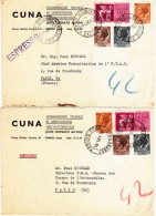 ITALIE - 1961 - 2 LETTRES COMMERCIALES Par EXPRES De TURIN Pour PARIS Avec CACHETS PNEUMATIQUES Au DOS - Express/pneumatic Mail