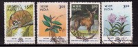 India Used 2000, Set Of 4, Asiana , Flora & Fauna, Animals, Deer, Slow Loris, Lily, Wild Guava, Flowers - Usati