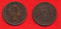 ESPAGNE - ESPAÑA - SPAIN  -  ALFONSO XII  - 5 CENTIMOS 1877 - Other & Unclassified
