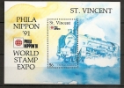Saint Vincent 1991 N° BF 135 ** Train, Phila Nippon 91, Locomotive à Vapeur C62, Exposition Philatelique, Tokyo - St.Vincent (1979-...)