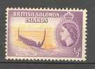 British Solomon Islands 1956 SG. 82  ½ D. Queen Elizabeth II & Ysabel Canoe MH* - Islas Salomón (...-1978)