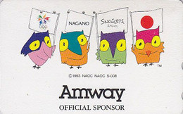 TC JAPON / 110-016 -ANIMAL OISEAU HIBOU Jeux Olympiques NAGANO  - OWL BIRD OLYMPIC GAMES JAPAN Phonecard - 2087 - Jeux Olympiques