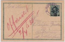 TCHECOSLOVAQUIE - 1919 - RARE CARTE POSTALE ENTIER D'AUTRICHE SURCHARGEE CSR De CHOTZEN Pour BRÜNN (BRNO) - Cartes Postales