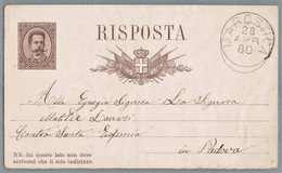 Regno D'Italia - Cartolina Postale Di Risposta Viaggiata Da Marostica Per Padova 1880 - Ganzsachen