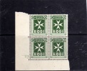 EGEO 1934 SEGNATASSE 20 C MNH QUARTINA - Egée