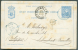 E.P. Carte 15 Centimes Bleue, Obl. Sc Bleue TUMBU-MANI Du 20 Septembre 1898 Vers Schaerbeek, Via Boma Et Bruxelles. - 73 - Stamped Stationery