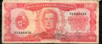 25 URUGUAY -1967 Billetes Emitidos  Por El Bco Central Por  100.00 PesosSerie  A  (Ver Foto) - Uruguay