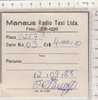 PO0167B# BIGLIETTO CORSA RADIO TAXI - MANAUS BRASILE 1988 - Sonstige & Ohne Zuordnung