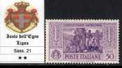 EGEO - LIPSO - GARIBALDI N. 21 - Cv 70 Euro - GOMMA INTEGRA - MNH** - LUXUS POSTFRISCH - Aegean (Lipso)