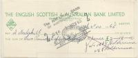 AUSTRALIA CHEQUE ISSUED BY THE ENGLISH SCOTTISH& AUSTRALIAN BANK FOR 2 POUNDS 18/ DATED 15.11.1965 VF READ DESCRIPTION!! - Autres & Non Classés