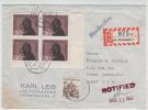 Germany Registered Cover With Block Of 4 Fr. V. Bodelschwingh VARIANT Ring In Nose Sent To USA  Pirmasens 6-8-1967 - Lettres & Documents