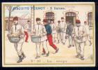 Chromo Bord Doré Biscuit Pernot Senorita 10/25 La Soupe Régiment Caserne Armée 1870 Militaria Soldat Militaire - Pernot