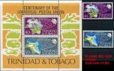 TRINIDAD & TOBAGO 1974 UPU + S/S VF MNH SC# 242-43A TRANSPORT (D0234) - Trindad & Tobago (1962-...)