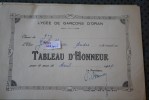 RECOMPENSE TABLEAU D'HONNEUR DU LYCEE DE GARCON D'ORAN ALGERIE EX COLONIE FRANCAISE MOIS DE AVRIL 1937 >THEME ECOLE - Sonstige & Ohne Zuordnung