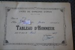 RECOMPENSE TABLEAU D'HONNEUR DU LYCEE DE GARCON D'ORAN ALGERIE EX COLONIE FRANCAISE MOIS DE AVRIL 1937 >THEME ECOLE - Otros & Sin Clasificación