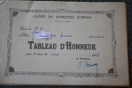 RECOMPENSE TABLEAU D'HONNEUR DU LYCEE DE GARCON D'ORAN ALGERIE EX COLONIE FRANCAISE MOIS DE MAI 1937 >THEME ECOLE - Otros & Sin Clasificación