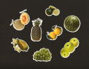 LOT De 8 Chromos Decoupis à Paillettes - Fruits  Vert - Raisin Pasteque Pomme Ananas Melon Citron Vert - Autres & Non Classés