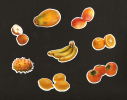 LOT De 8 Chromos Decoupis à Paillettes - Fruits  Jaune - Citron Banane Orange Kaki Mangue Poire - Autres & Non Classés