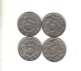Romania Circulated Coin Set 5 Lei 1992 + 1993 + 1994 + 1995 - Rumania